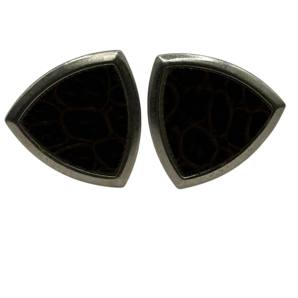 Vintage Cuff Links Brown Leather Formal‎ Shirt Accessory Men's Silver Tone MCM